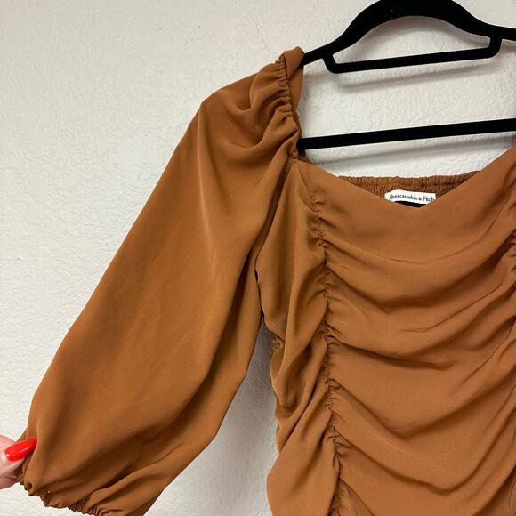 Abercrombie & Fitch Ruched Half Sleeve Mini Dress Brown Size Small - Picture 7 of 7